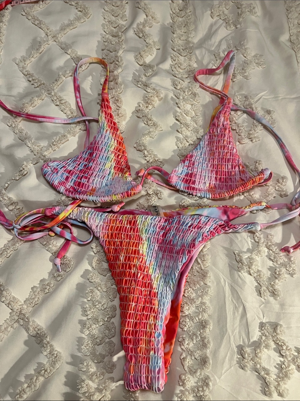 Zaful Multicolor Pink Orange Rainbow Scrunch Bikini